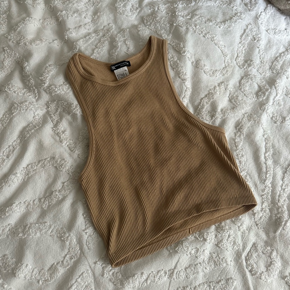 Zara Tan Sleeveless Fitted Crop Tank Top
